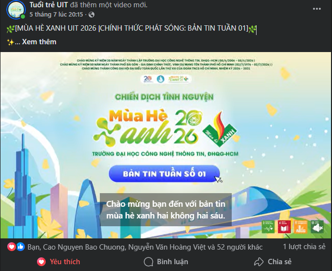 [MÙA HÈ XANH UIT 2026 | BẢN TIN TUẦN 01]