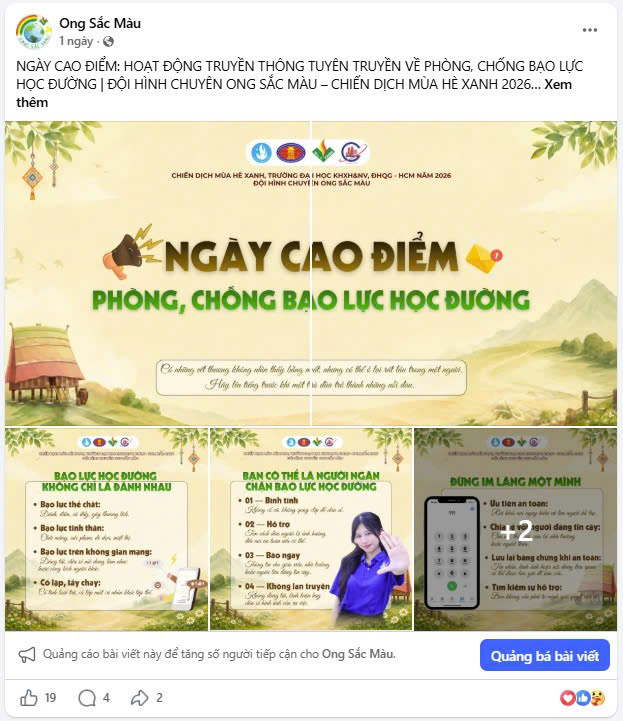 NGÀY CAO ĐIỂM: HOẠT ĐỘNG TRUYỀN THÔNG TUYÊN TRUYỀN VỀ PHÒNG, CHỐNG BẠO LỰC HỌC ĐƯỜNG