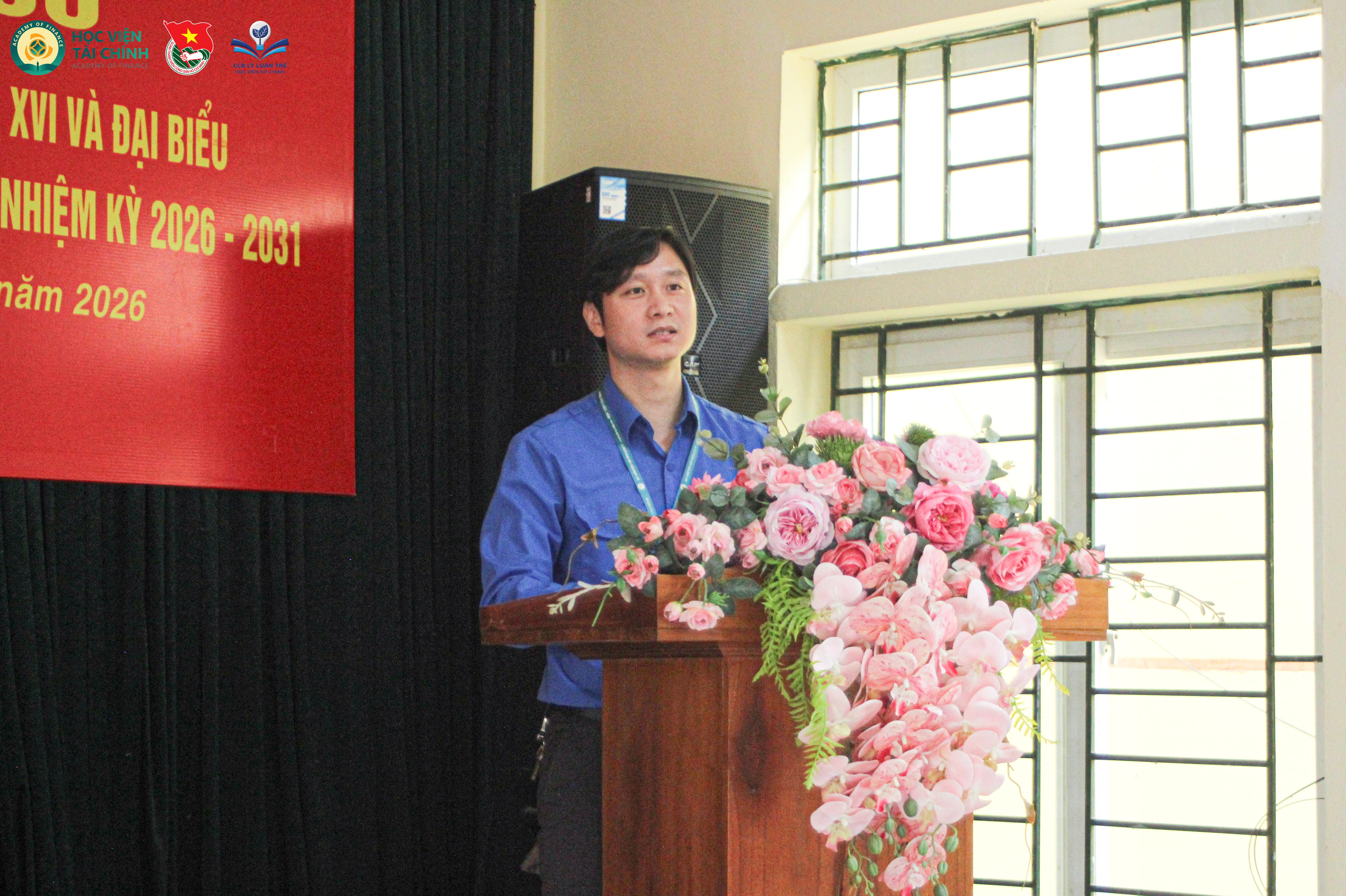 Đồng chí Ngô Văn Lượng – Ủy viên Ban Thường vụ, Phó Bí thư thường trực Đoàn Thanh niên Học viện Tài chính phát biểu trong chương trình.