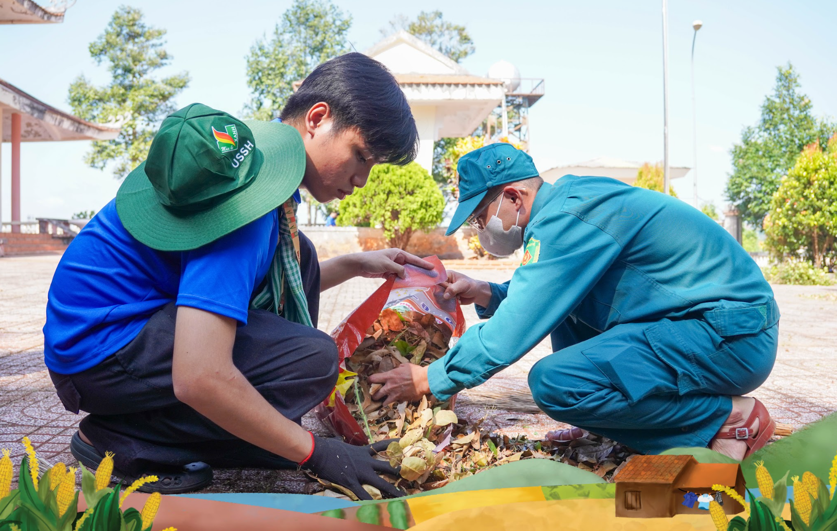 Dọn dẹp khu vực tổ chức hoạt động “Thắp nến tri ân” tại Đồi 722